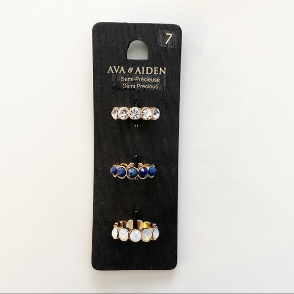 Ava & Aiden Gold tone with Stone Rings Set of 3 - Picture 1 of 8